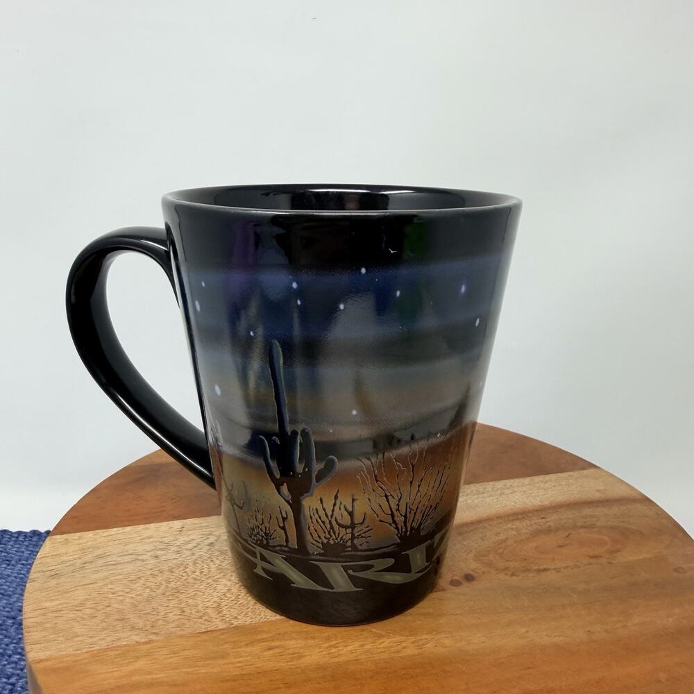 Vintage SSI Arizona Cowboy Horse Cactus Desert Black Mug Western Southwestern